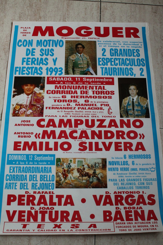 Cartel de toros de Moguer. Ferias y Fiestas 1993. 11 y 12 de septiembre.
