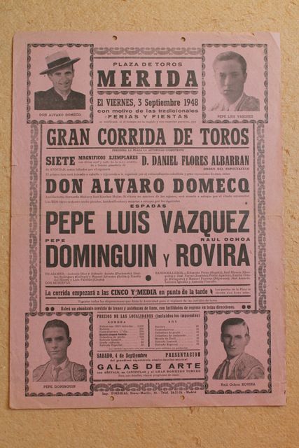 Cartel de toros de Mérida. 3 de septiembre de 1948.