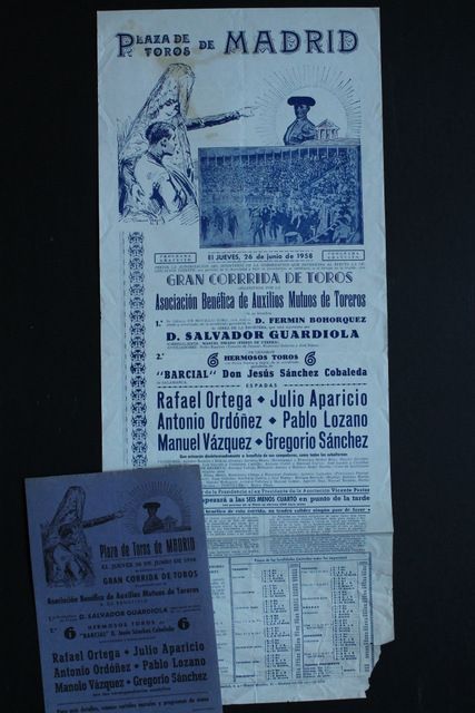 Cartel de toros de Madrid. 26 de junio de 1958. Asociación Benéfica de Auxilios Mutuos de Toreros.