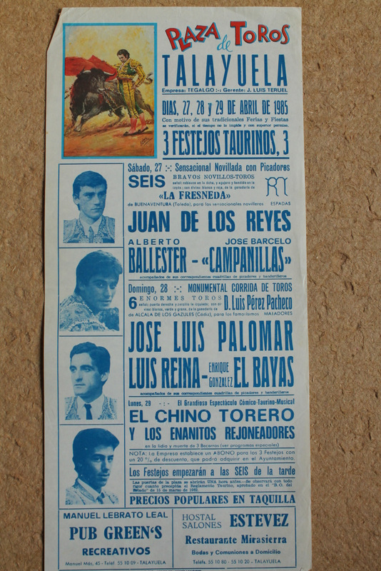 Cartel de toros de Talayuela. 27, 28 y 29 de abril de 1985.
