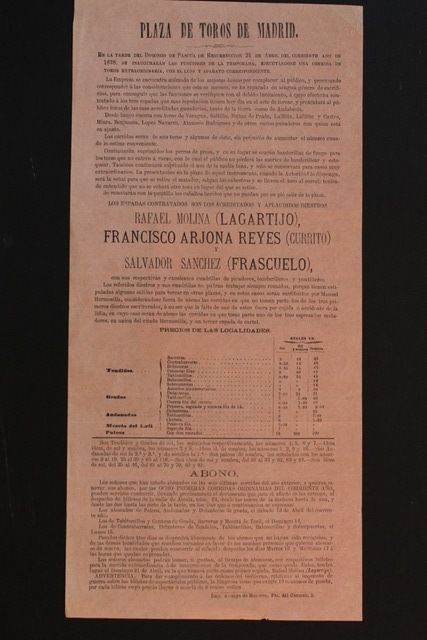 Cartel de toros de Madrid. El domingo de Pascua 21 de abril de 1878.
