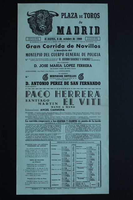 Cartel de toros de Madrid. 6 de octubre de 1960. 