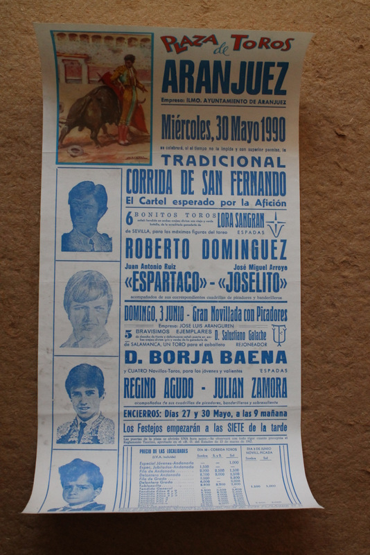 Cartel de toros de Aranjuez. 30 de mayo de 1990. Tradicional Corrida de San Fernando.