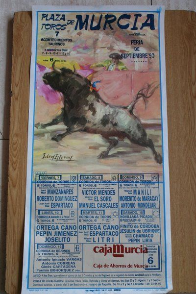 Cartel de toros de Murcia. Feria de Septiembre 1990. Días 7 al 16.