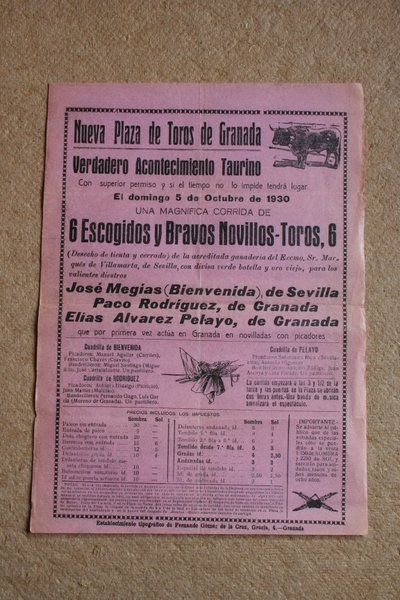 Cartel de toros de Granada. 5 de octubre de 1930.