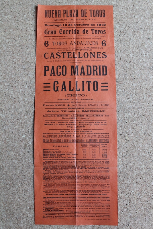 Cartel de toros de Barcelona. 13 de octubre de 1912.