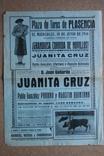 Cartel de toros de Plasencia. 10 de junio de 1936.
