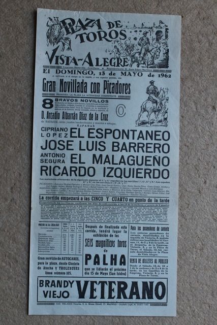 Cartel de toros de Vista-Alegre. Madrid. 13 de mayo de 1962.