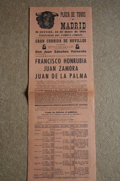 Cartel de toros de Madrid. 24 de mayo de 1951.