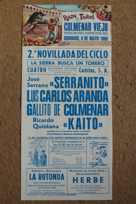 Cartel de toros de Colmenar Viejo. 8 de mayo de 1988.