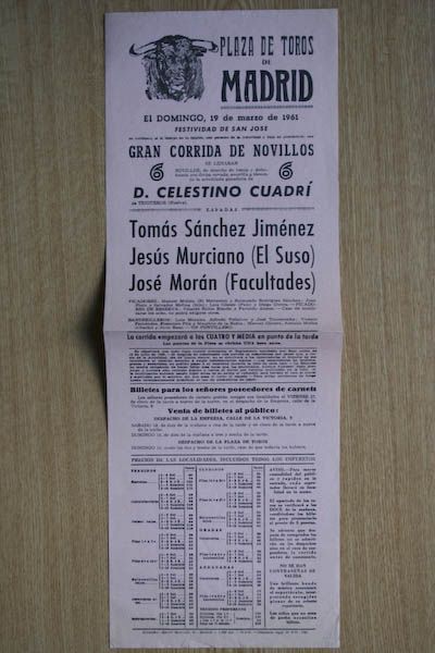 Cartel de toros de Madrid.
