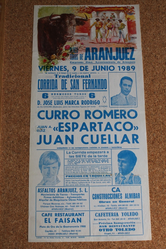 Cartel de toros de Aranjuez. 9 de junio de 1989.