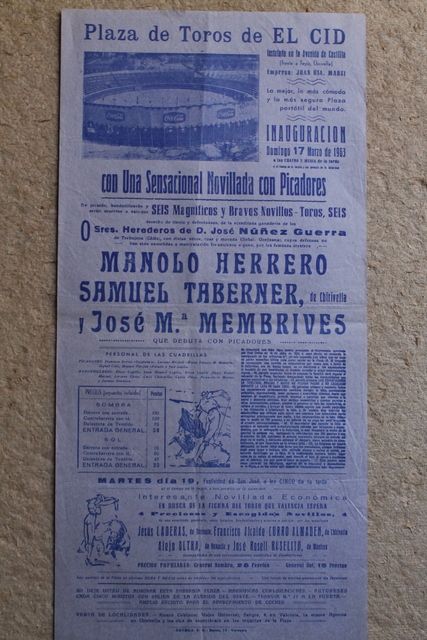 Cartel de toros de El Cid. 17 de marzo de 1963.